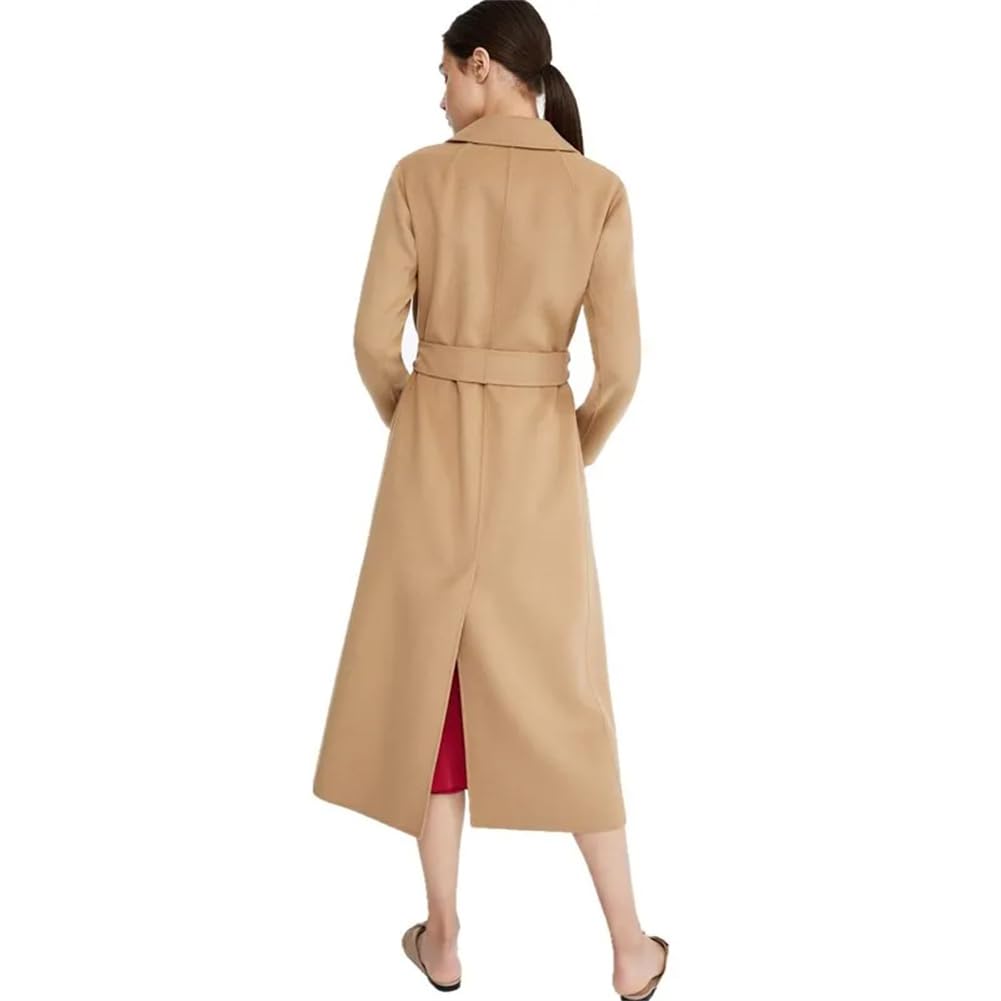 Vsadsau Abrigo de mezcla de lana de invierno para mujer, abrigo de lana extra largo, con cinturón suelto, chaqueta de cárdigan de color sólido