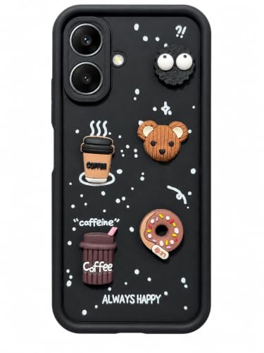 Image of Bintage Back Cover Compatible for Tecno KM4 / Spark Go 2 | Cute Fun Ball | 3D Taddy Smiley Coffee | Milk Case | Full Body Protection - Black