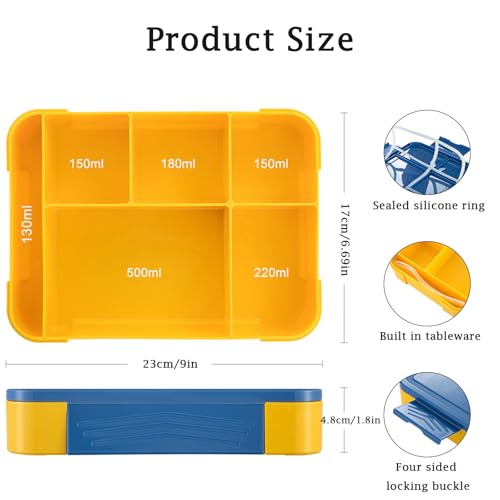 Luoqun88 Bento Lunch Box, 1330ml, 6 Compartments, Leak-Proof, Microwave & Dishwasher Safe - Image 2