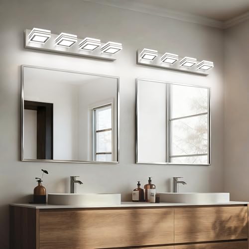Image of SOLFART Bathroom Vanity Light Over Mirror - 4 Light Led Vanity Light Fixture 26inch Matt Lights for Medicine Cabinet