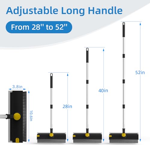 Image of Scrub Brush with Long Handle, Floor Scrub Brush Squeegee Broom for Cleaning, 3 in 1 Shower Scrubber Floor Broom Squeegee for Concrete Tile Wall Deck Patio Special Black