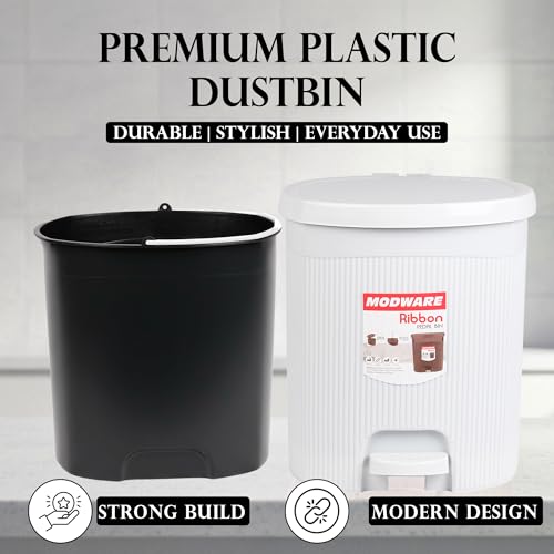 Image of MODWARE Premium Plastic Pedal Dustbin with Removable Bucket, PP Polypropylene, Hands-Free, Grey, for Kitchen, Office, College (White)