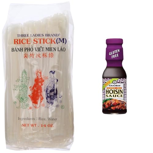 Three Ladies Brand Rice Stick 14 oz with Kikkoman Gluten Free Hoisin Sauce 13.2 oz Bundle image 2