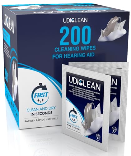 200 Disposable Cleaning Wipes for Hearing Aids and Cochlear Devices Udiclean Moistened Quick-Drying and Individually Wrapped Wipes Remove Grease Sweat and Dirt