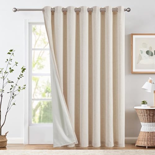 Image of JINCHAN Lined Linen Curtain Room Divider 100 inchW x 90 inchL Grommet 1 Panel Beige