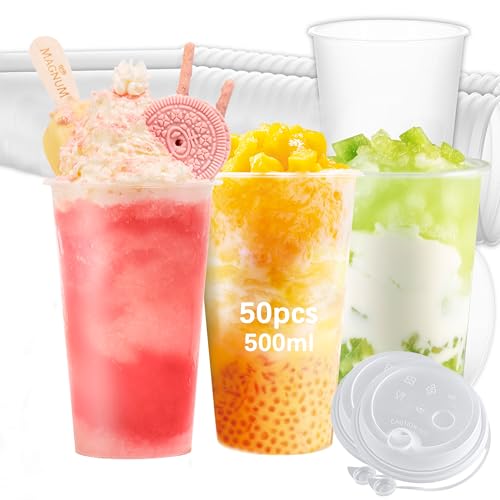 Xsdgi Lot de 50 gobelets en plastique de 0,5 l, transparents, en polypropylène, légers et incassables, pour boissons et événements