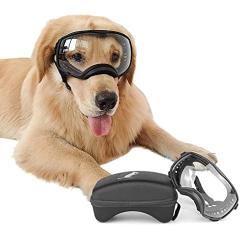 NAMSAN Dog Goggles Clear Lens for Medium-Large Breed UV Protection Dog Sunglasses Anti-Fog Windproof Transparent Lens for Outdoor Dogs Eye Safety, Black Cover