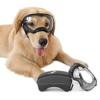 NAMSAN Hundebrille mit Weit Sichtfeld, UV-Schutz Große Hunde Sonnenbrille, Augen Schützen Klare Hund Schutzbrille mit Verstellbare Band und Schwammnasenpads