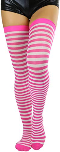 Image of ToBeInStyle Women's Opaque Hosiery Thin Striped Thigh High Long Stocking