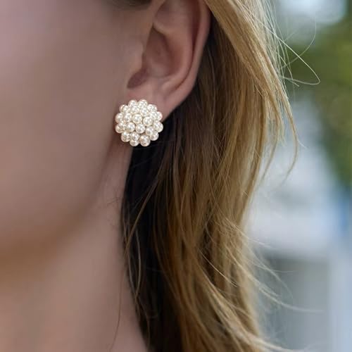 Minimalist Simulated Pearl Huggie Stud Clip on Earrings for Women Non-pierced Clip Earrings Gold Tone2