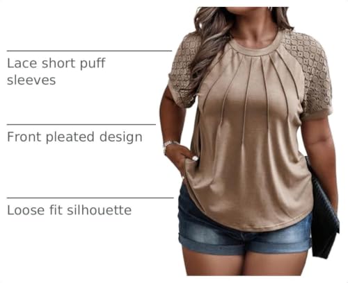 Image of Eytino Plus Size Tops for Women Summer Lace Short Sleeve Crewneck Loose Casual Blouse Tunic T Shirts(1X-5X)