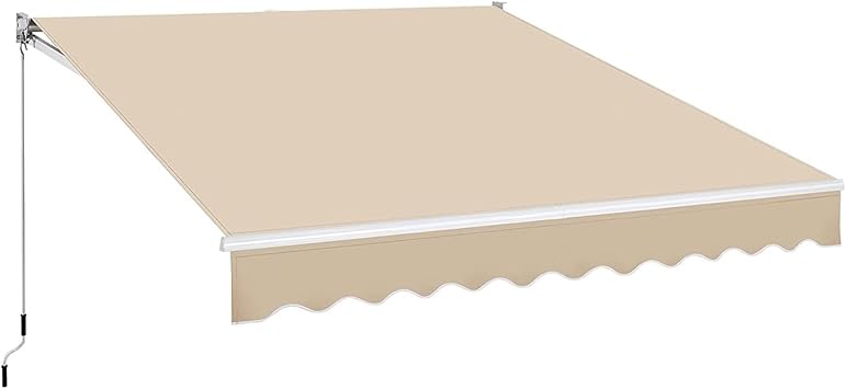 Manual Retractable Awning, Sun Shade Shelter with Manual Crank Handle, Patio Awning w/Adjustable Canopy, for Window, Door, Garden, Backyard, Balcony Color Beige, Size 9.8 * 4.9ft