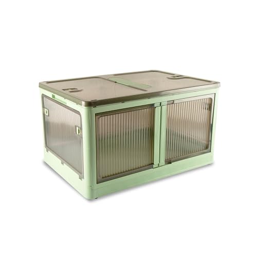 Sewing Online YN8885 - Caja de almacenamiento de plástico apilable y plegable de 40 L con 5 puertas sobre ruedas, color verde