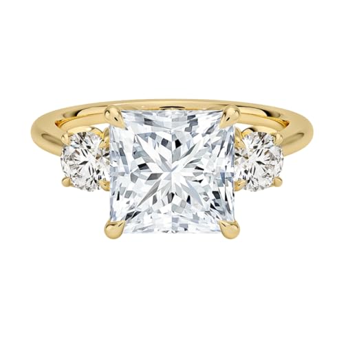3 Ct IGI Certified Princess Cut Lab Grown Diamond Ring 10K 14K 18K Solid Gold Petal 3 Stone Lab Grown Diamond Engagement Ring Christmas Gift For Women (1-5 Carat, Color:E-F, Clarity:VVS2)