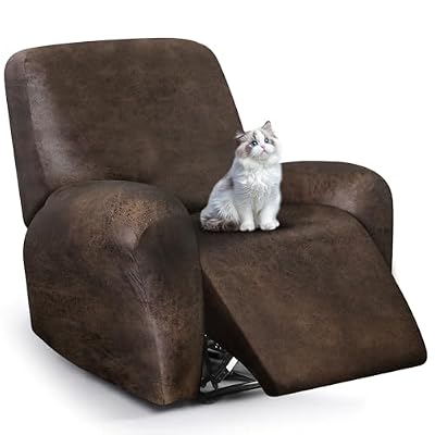 ANARACHON Leather Look Recliner Chair Covers, 4-Pieces Stretch Recliner Cover, Soft Reclining Chair Slipcover, Washable Furniture Protector for Lazy Boy Recliner (1 Seater, Brown)