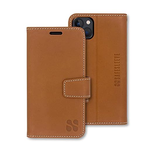 SafeSleeve EMF Protection Anti Radiation iPhone Case: iPhone 13 Mini RFID Card Holder Blocking Wallet, Adjustable Stand Cell Phone Case, for Women & Men (Genuine Leather)