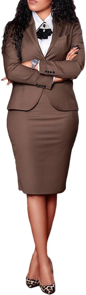 Women's Full Sleeve Button Blazer Career Composite Long Sleeve Suit Hipster Split Skirt Suit Fashion Comfortable Embroidery
