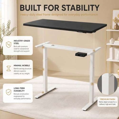 Image of Lite Series 120x75cm Electric Standing Desk with Black Tabletop | Adjustable Height Workstation | Anti-Collision | 3Memory Presets | Heavy-Duty Frame | Free Installation Included| White Frame