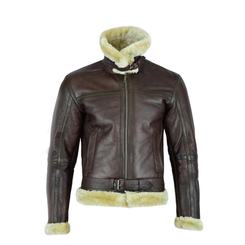 Leatherick Men Brown Aviator Real Goat Skin Leather Shearling Style Vintage Bomber Flying Jacket3