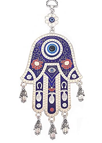 Blue Evil Eye Hamsa Hand Protection Wall Hanging Decoration Ornament (with Betterdecor Gift Pouch)
