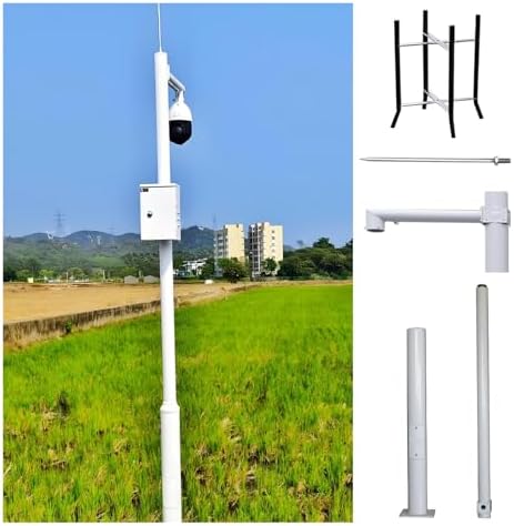 10-20 FT Adjustable Security Camera Pole - Heavy-Duty Segmented Surveillance Stand with Screws & Ground Cage, Light Grey, 3 Sections (19.7 ft/6m) for Outdoor Use
