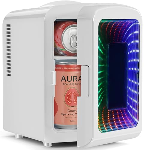 Image of Antarctic Star Mini Fridge 4 Liter/6 Cans Portable Mini Compact Refrigerator with Gaming Light, for Bedroom,Car,Office and Dorm, Small Cooler for Cosmetics, Beverage and Food, White