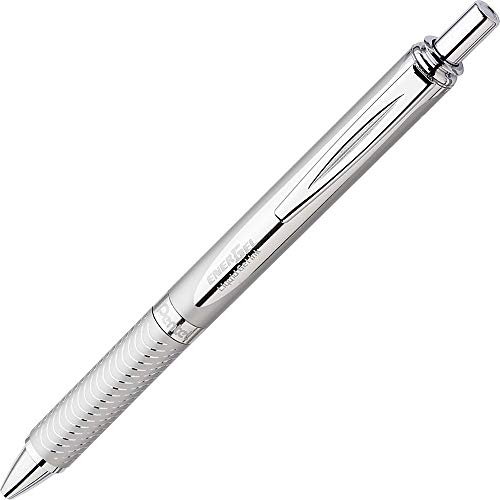 Energel Alloy Retractable Premium Liquid Gel Pen, (0.7Mm) Metal Tip, Medium Line,Silver Barrel, Black Ink #TOP1