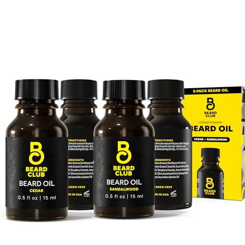 The Beard Club Duo Pack: Premium Cedar & Sandalwood Beard Oils for Men - Natural Moisturizer, Conditioner - Hydrates, Softens, Strengthens Hair Follicles & Soothes Skin - For All Beard Types