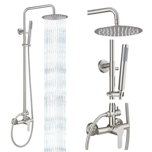 SUS304   Juego de alcachofa de ducha para exteriores (mango único, montaje en pared con 2 funciones, níquel cepillado)