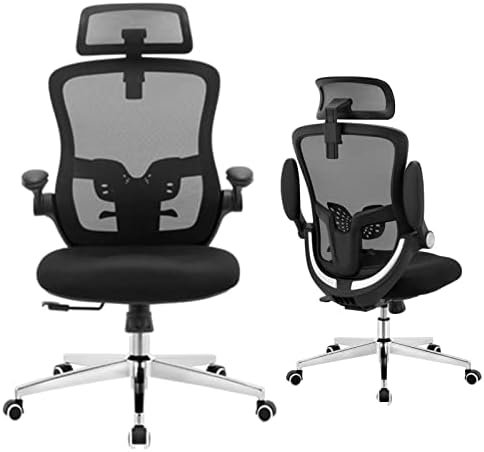 SAIBFARST Ergonomic Mesh Office Chair, High Back Desk Chair with Flip up Arms Adjustable Headrest Lumbar Support, Swivel Home Computer Task Chair-Tilt Function Heavy Metal Base