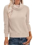 ANRABESS Womens Cowl Neck Long Sleeve Fall Light Sweater,Almond,M
