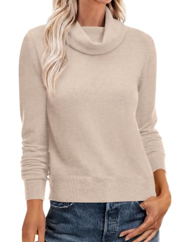 ANRABESS Womens Cowl Neck Long Sleeve Fall Light Sweater,Almond,L