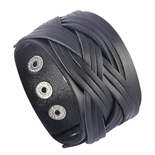 GelConnie Leather Cuff Bracelet Punk Braided Bracelets Rock Leather Wristbands Religious Gothic Adjustable Wrap Bracelet for Men, Women LPB302-Black