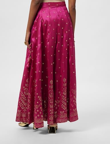 Image of BIBA Women Polyester Maxi Metallic Design Flared Skirt