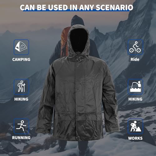 Image of Men's Lightweight Waterproof Rain Suit - Reflective Jacket & Pants with Hood for Outdoor Work, Fishing, Hiking