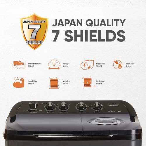 Image of SHARP 8.0 kg, 5 star Semi-Automatic Top Loading Washing Machine with Quadroniq Pulsator, Wave Dry Ring, 300 RPM (ES-SD80NB-TS, Steel Grey, Pure Wave+)