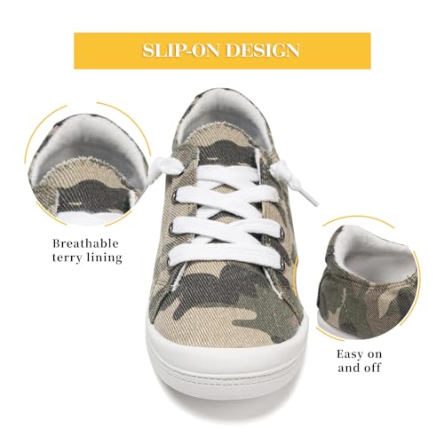 Image of FUNKYMONKEY Slip-On Canvas Sneakers for Women, Comfortable Lightweight Lace-Up Flat Casual Tennis Shoes Breathable Walking Shoes for Everyday Wear