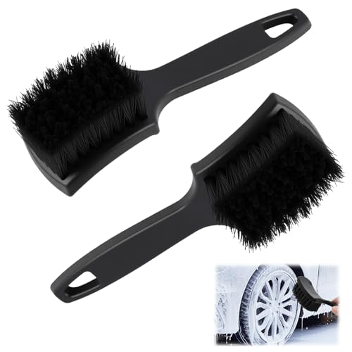 sofun Set di 2 spazzole per cerchioni, per auto e moto, con manico antiscivolo, setole in polipropilene per la pulizia dei pneumatici, adatto per cerchioni in lega di alluminio, biciclette e pulizia