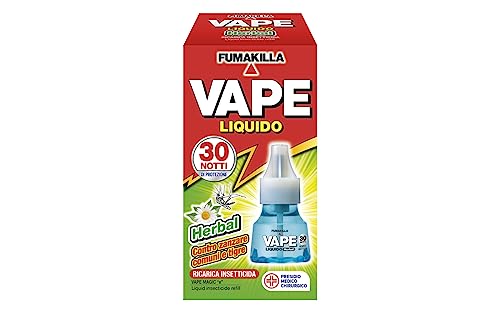 Vape Ricarica Liquida Antizanzare Herbal 30 Notti 15ml, Ricarica per Diffusore Elettrico, Repellente Zanzare 240 Ore, Ambiente Sicuro e Protetto