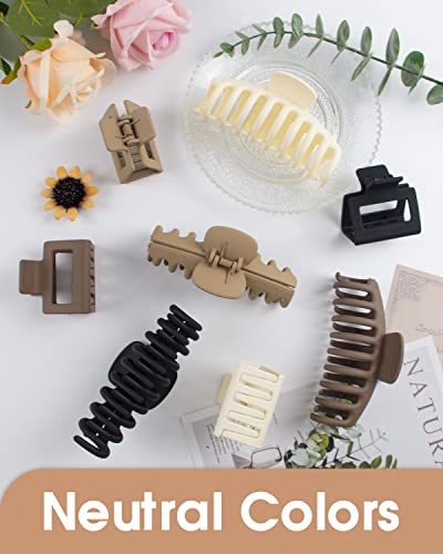 8 Pcs Hair Claw Clips For Women 4.3'' Big Banana Large Hair Clips For Thick Hair, 2''Medium Square Hair Clips For Thin Hair, 90'S Non-Slip Neutral Hair Clamps, Strong Hold Matte For Women Accessories #TOP6