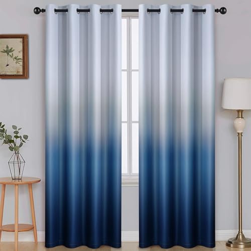 Image of SimpleHome Ombre Gradient Blue White to Gray Curtains for Bedroom,52Wx90L | Room Darkening Curtains,Light Blocking Thermal Insulated Grommet Window Curtains for Living Room,2 Panels,90 Inches Length