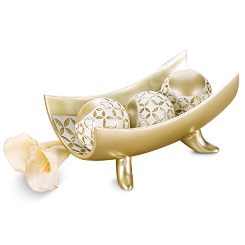 Schonwerk Diamond Lattice Decorative Orbs For Bowls And Vases (Set Of 3) Resin Spheres Balls For Living, Dining Room Decor - Coffee Table Centerpiece Home Decor - Great Gift Idea (White & Gold) #TOP5