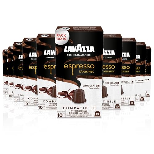 Lavazza, Espresso Gourmet Chocolate, 100 Capsule in Alluminio Compatibili con Macchine Nespresso* Original, con l'Aroma Naturale del Cioccolato, Arabica e Robusta, Intensità 10/13, Tostatura Media
