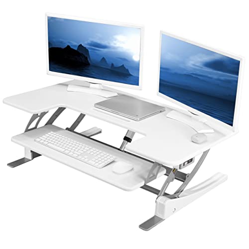 VIVO 42 inch Electric Height Adjustable Stand Up Desk Converter, VE Series, Sit to Stand Tabletop Dual Monitor Riser with USB Port, White, DESK-V000VLEW VIVO 42 inch Electric Height Adjustable Stand Up Desk Converter, VE Series, Sit to Stand Tabletop Dual Monitor Riser with USB Port, White, DESK-V000VLEW