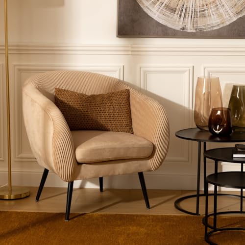 Fauteuil Solaro velours beige dossier plissé JJA