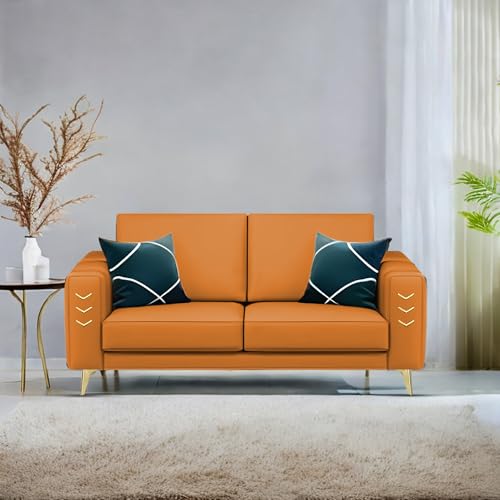 Image of Casaliving Falco 2 Seater Sofa Set for Living Room (Orange Fabric) Premium Fabric Sofa