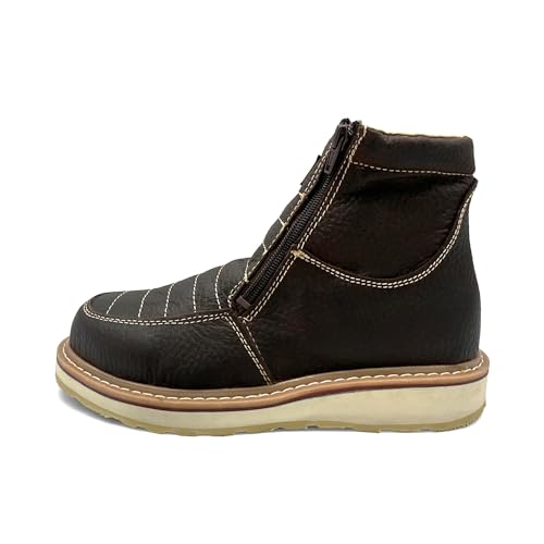 Mens Leather Moc Toe Double Zipper Soft Toe Work Boot2