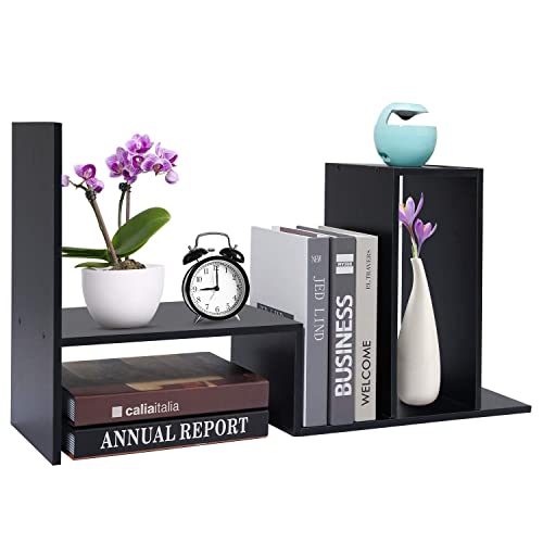 Hossejoy Wood Adjustable Desktop Storage Organizer Display Shelf Rack, Office Supplies Desk Organizer,Black #TOP3