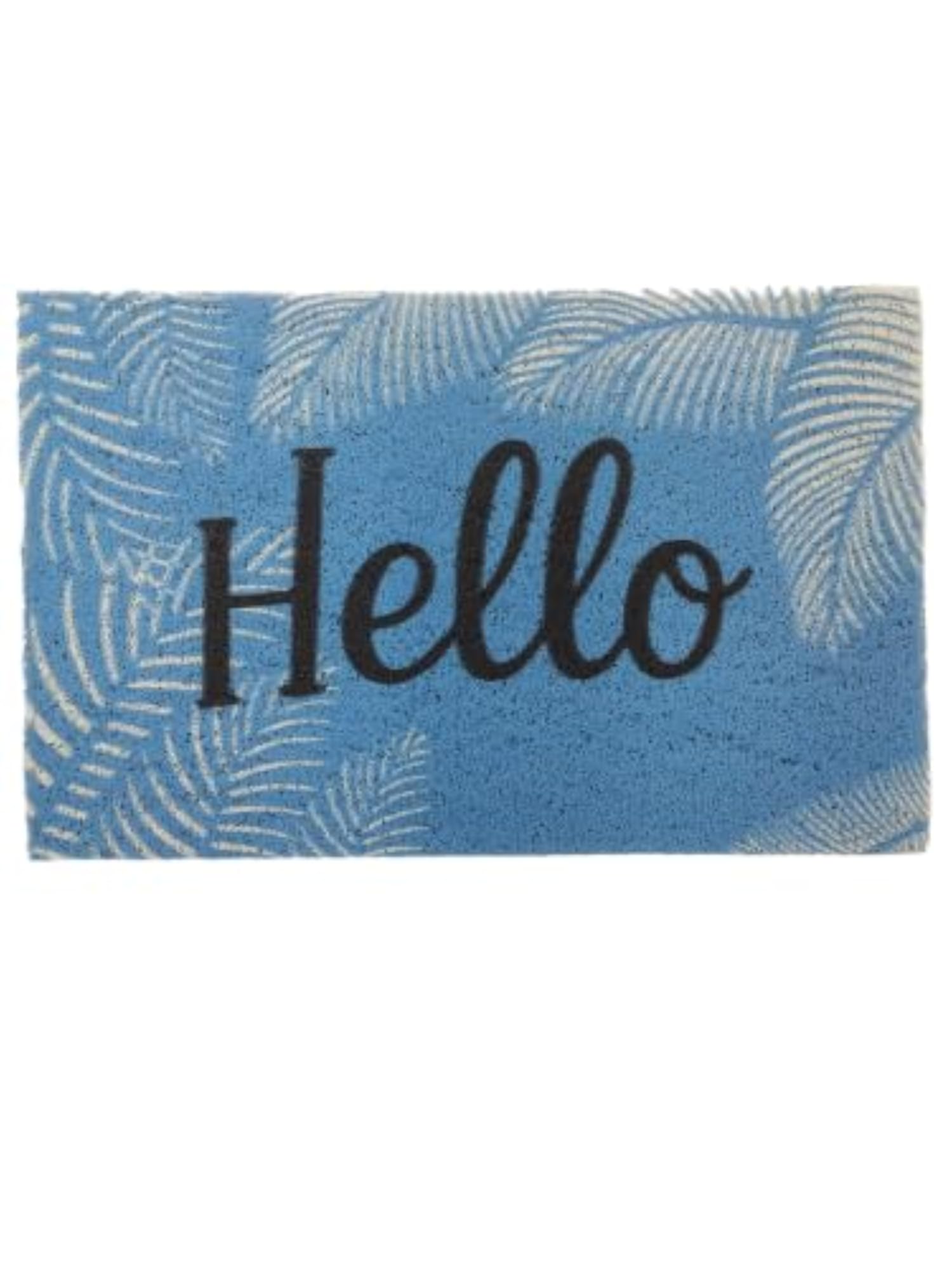 Hello Blue Bath Mat with Tropical Leaf Print, Soft and Absorbent