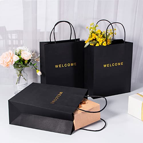 Driew Welcome Bags 50 Pack 250 Grams Paper, 7.9 X 3.7X 9.4'' Black Welcome Gift Bags Paper Bags With Handles Black Gift Bags For Retail, Wedding,Party, Shopping #TOP4